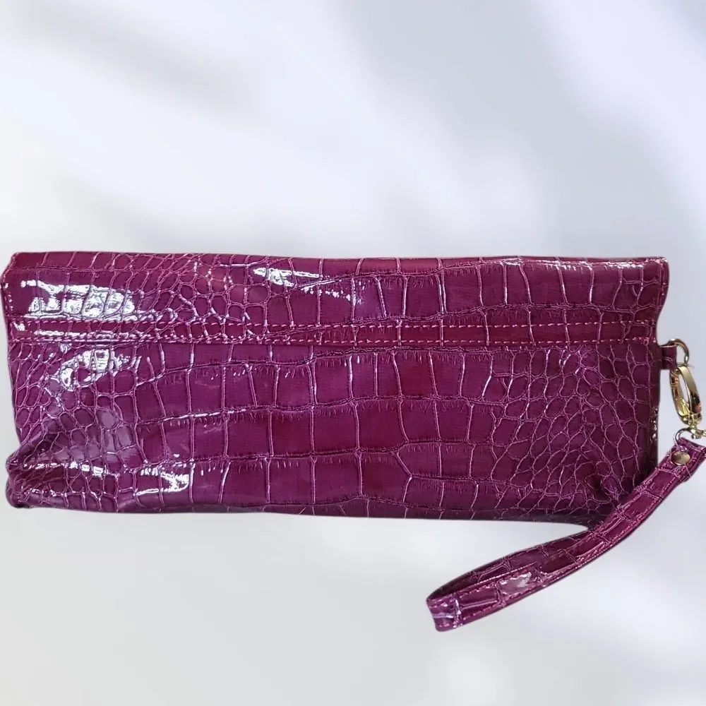 Women's Croc-Texture 3 Way Bag in Magenta with Gold Hardware NWT